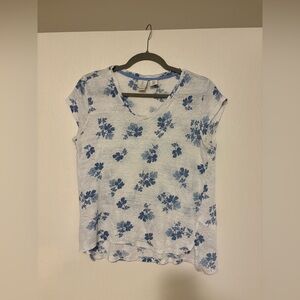 Joie Blue Floral 100% Linen Short Sleeve Top